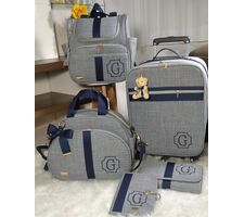 Kit Personalizado Linho cinza com azul marinho