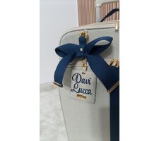 BOLSAS PARA MATERNIDADE LINHO  CRU COM AZUL MARINHO - 76846
